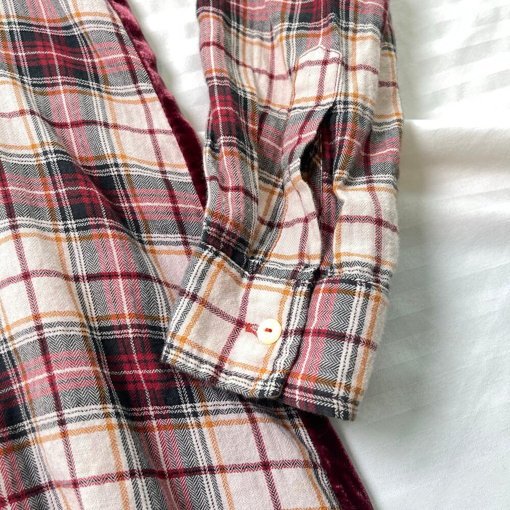 Johnny Was 3J Workshop Lorie Boho Plaid Button Down Embroidered Velvet Back Sz M - Picture 6 of 16